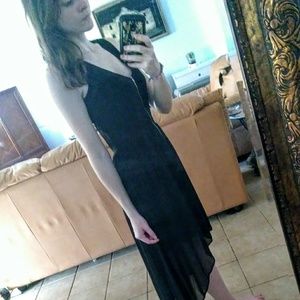 High-Low Keyhole Back Black Dress